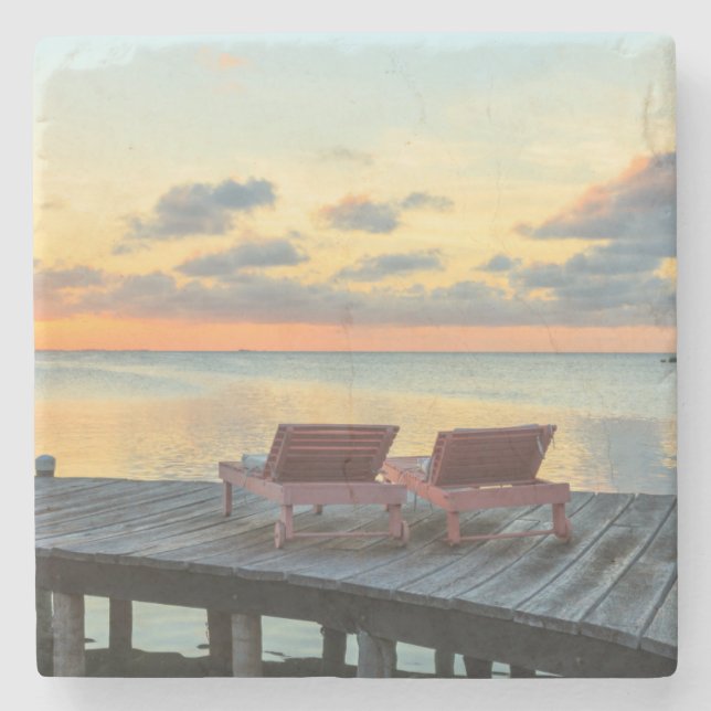 Pier overlooks the ocean, Belize Stone Coaster (Front)