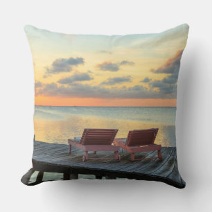 Pier overlooks the ocean, Belize Throw Pillow