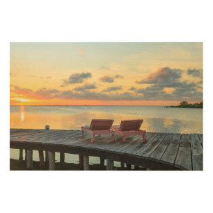 Pier overlooks the ocean, Belize Wood Wall Decor