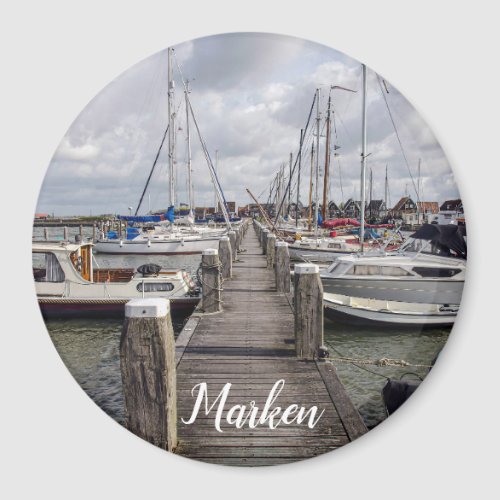 Pier with boats and yachts in Marken Netherlands Magnet