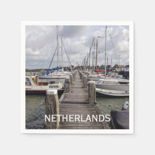 Pier with boats and yachts in Marken Netherlands Napkins