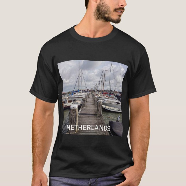 Pier with boats and yachts in Marken Netherlands T-Shirt (Front)