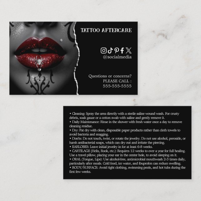 Piercing Aftercare Instructions Business Card (Front/Back)
