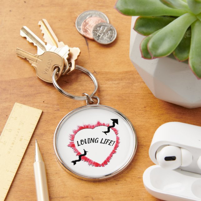 Piercing Arrow Rough Red Heart Outline Template Keychain (Desk)