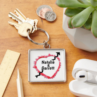 Piercing Arrow Rough Red Heart Outline Template Keychain