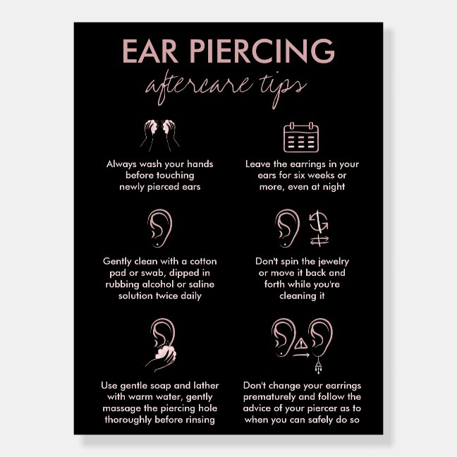 Piercing Care Aftercare Tip and Instructions Foam Board