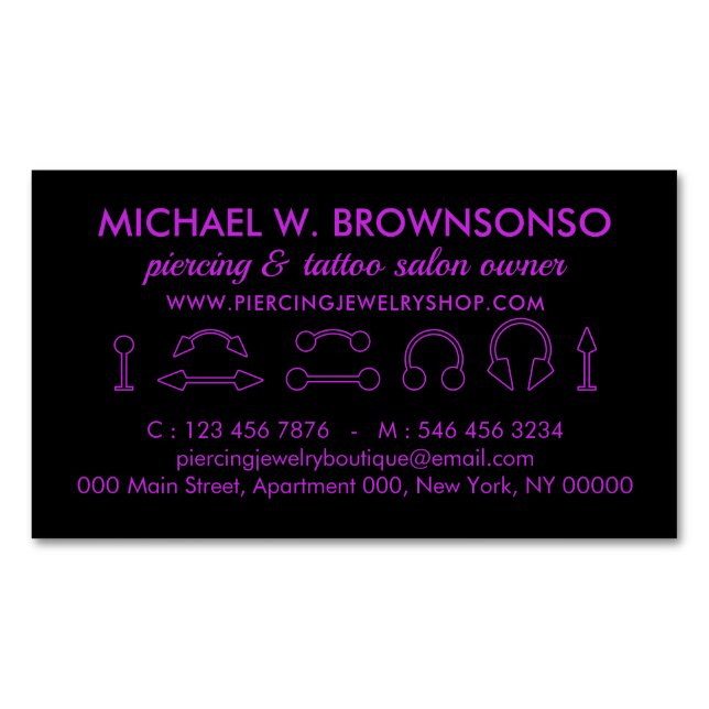 Piercing Jewelry Purple Simple Minimalist Artist Business Card Magnet (Front)