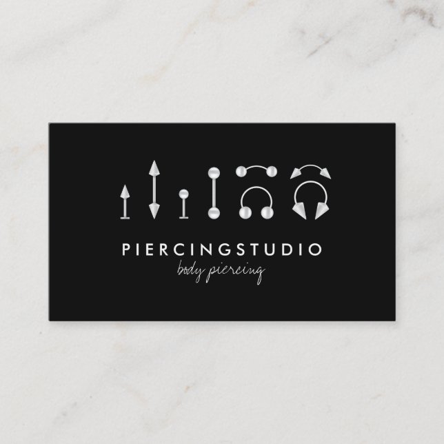 Piercing Tattoo Studio Black Business Card (Front)