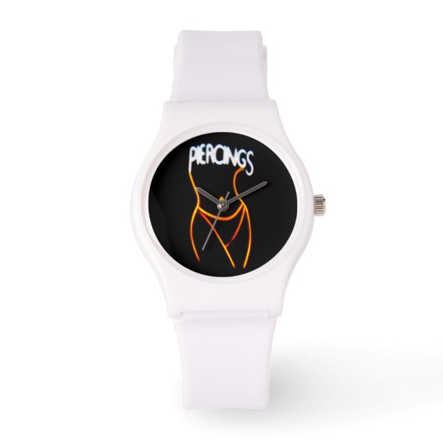 Piercings Neon Lady Silhouette -Gold Watches (Front)