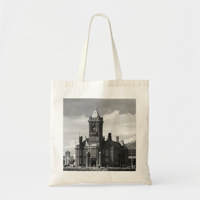 Pierhead Building, Cardiff, Wales (B&W) Tote Bag (Front)