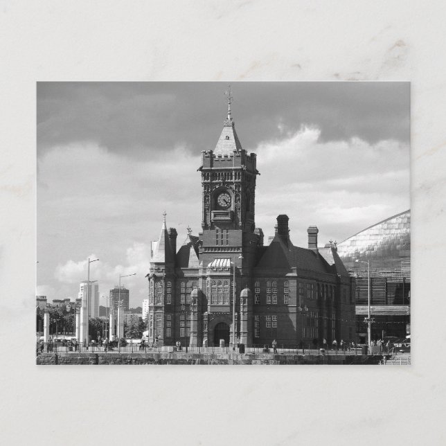 Pierhead Building, Cardiff, Wales, UK (B&W) Postcard (Front)