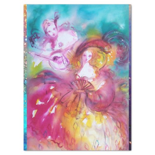 PIERO AND ARLECCHINA Venetian Carnival Watercolor  Tissue Paper