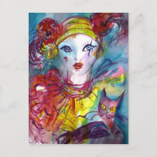 Piero with cat / Venetian Masquerade Masks Postcard