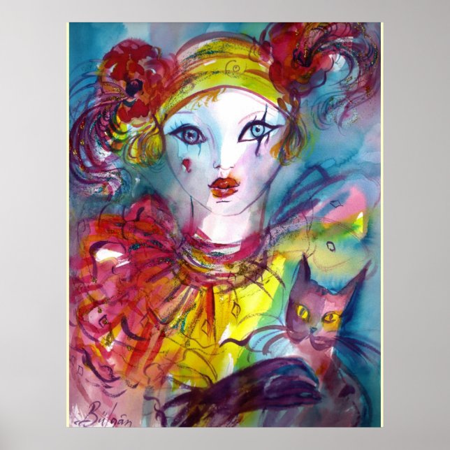 PIERO WITH CAT / Venetian Masquerade Masks Poster (Front)