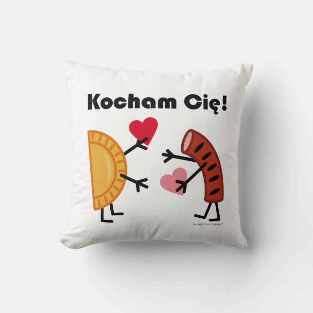 Pierogi & Kielbasa - Kocham Cie! (I Love You!) Throw Pillow (Front)