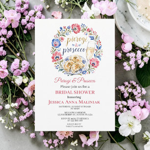 Pierogi & Prosecco Polish Folk Bridal Shower Invitation