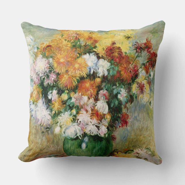 Pierre A Renoir | Bouquet of Chrysanthemums Throw Pillow (Front)