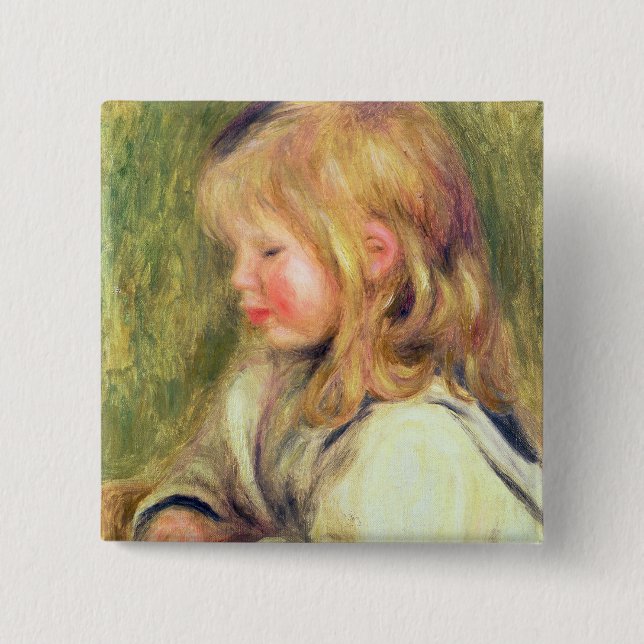 Pierre A Renoir | Child in a White Shirt Reading Button (Front)