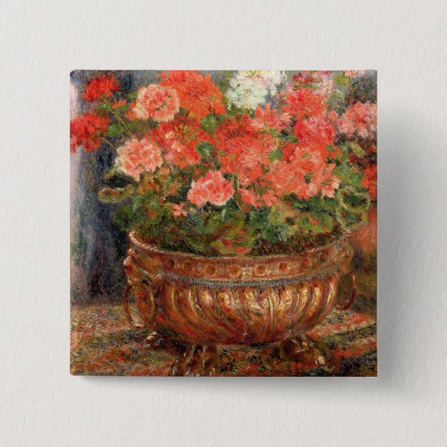 Pierre A Renoir | Geraniums in a Copper Basin Button (Front)