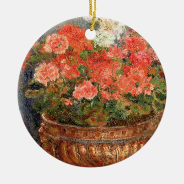 Pierre A Renoir | Geraniums in a Copper Basin Ceramic Ornament (Front)