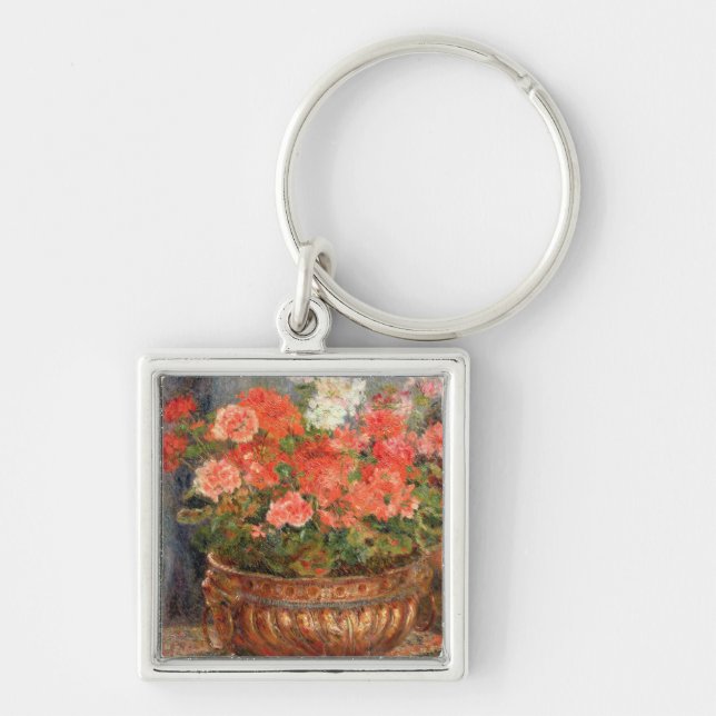 Pierre A Renoir | Geraniums in a Copper Basin Keychain (Front)