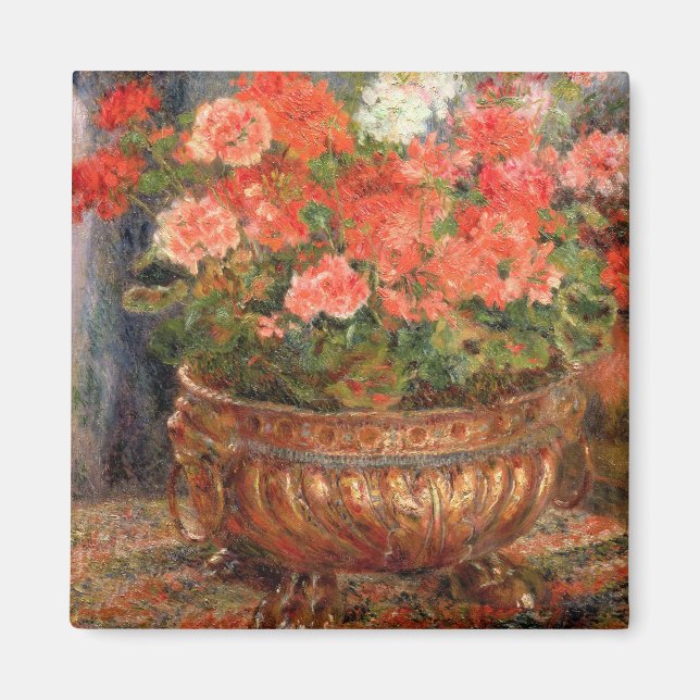 Pierre A Renoir | Geraniums in a Copper Basin Magnet (Front)