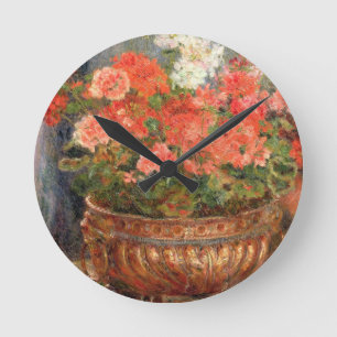 Pierre A Renoir Geraniums in a Copper Basin Round Clock