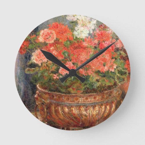 Pierre A Renoir  Geraniums in a Copper Basin Round Clock