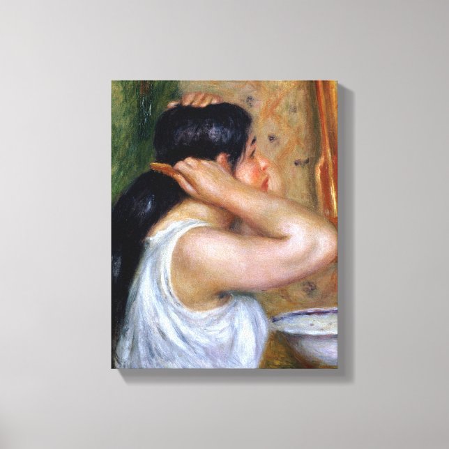 Pierre A Renoir | Girl Combing her Hair Canvas Print (Front)