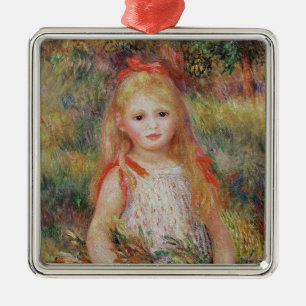 Pierre A Renoir Little Girl Carrying Flowers Metal Ornament