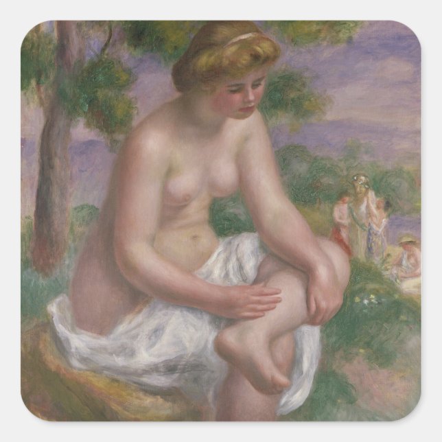 Pierre A Renoir | Seated Bather in a Landscape Square Sticker (Front)