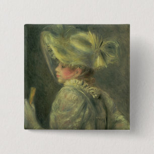 Pierre A Renoir   The White Hat Button