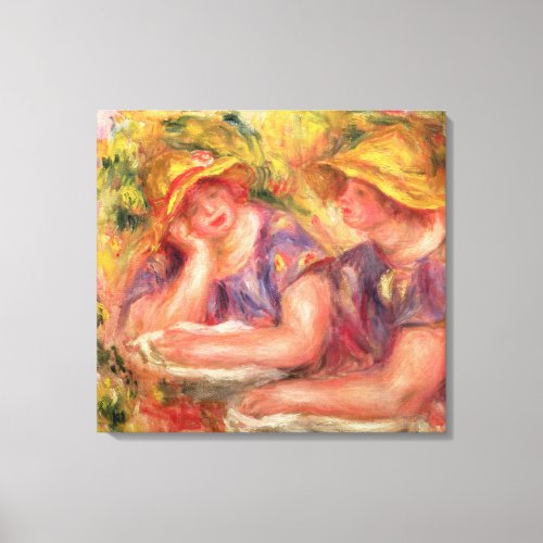 Pierre A Renoir  Two women in blue blouses Canvas Print