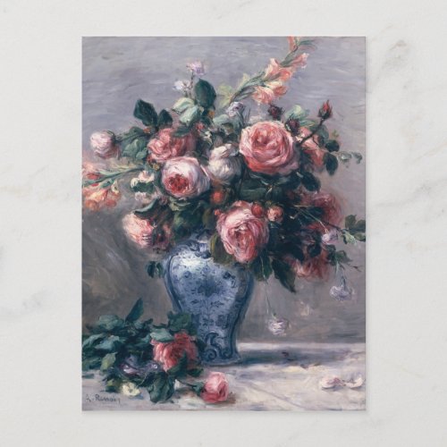 Pierre A Renoir  Vase of Roses Postcard