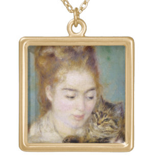 Pierre A Renoir   Woman with a Cat Gold Plated Necklace
