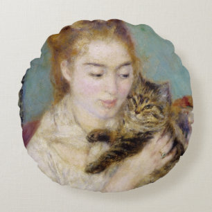 Pierre A Renoir Woman with a Cat Round Pillow