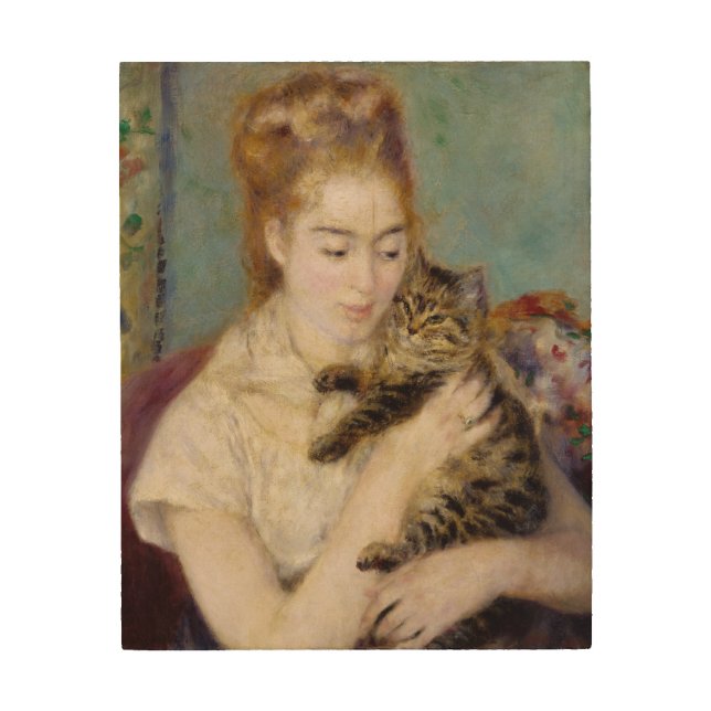 Pierre A Renoir | Woman with a Cat Wood Wall Decor (Front)