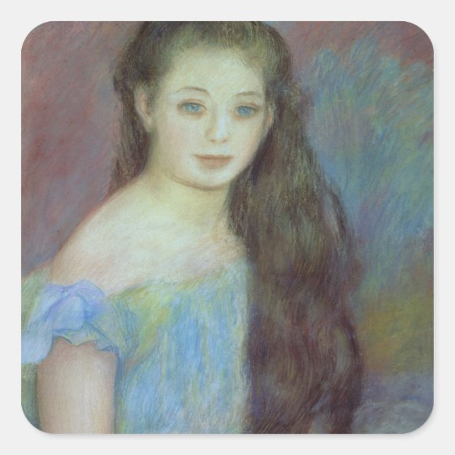 Pierre A Renoir | Young girl with blue eyes Square Sticker (Front)