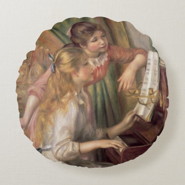 Pierre A Renoir | Young Girls at the Piano Round Pillow (Front)