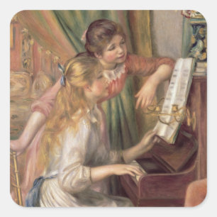 Pierre A Renoir   Young Girls at the Piano Square Sticker
