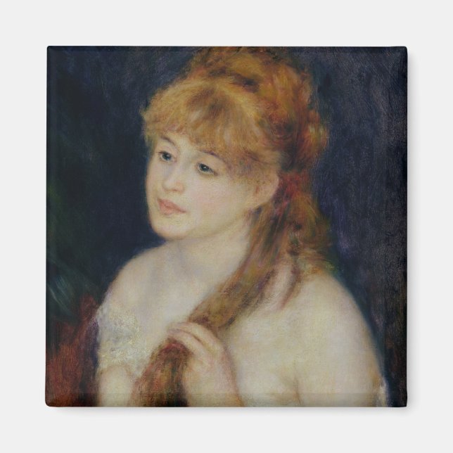 Pierre A Renoir | Young Woman Braiding her Hair Magnet (Front)