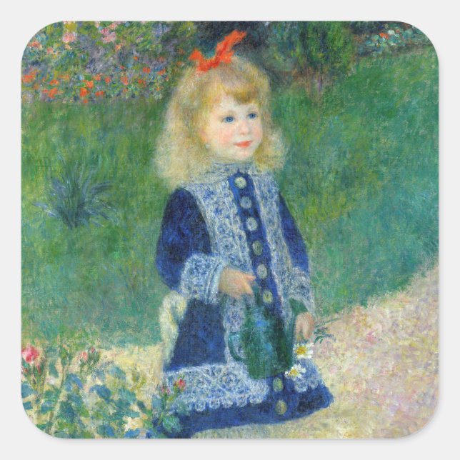Pierre-Auguste Renoir - A Girl with a Watering Can Square Sticker (Front)