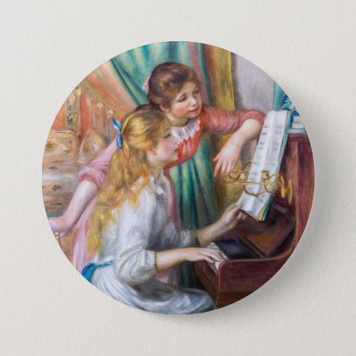 Girls at the Piano by Pierre Auguste Renoir Round Button
