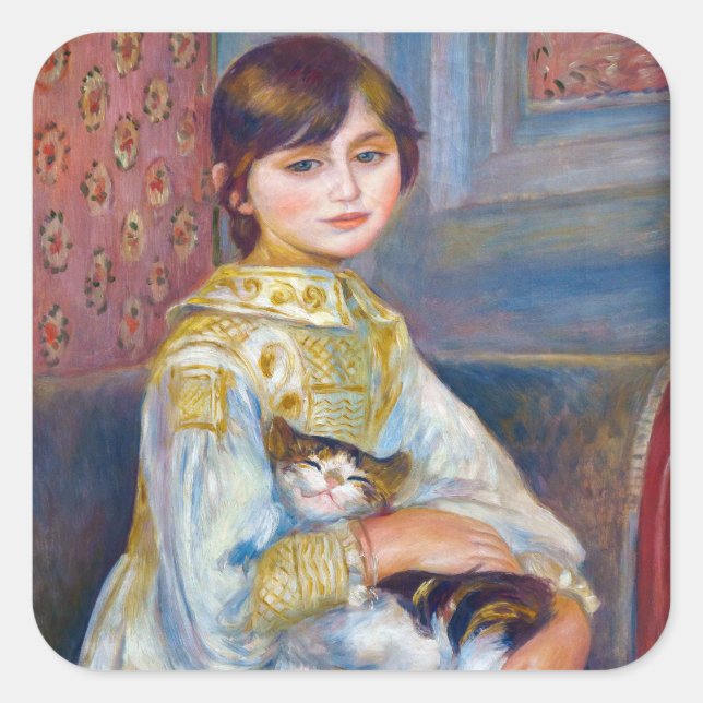 Pierre-Auguste Renoir - Child with Cat Square Sticker (Front)