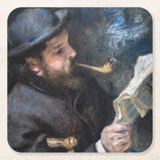 Pierre-Auguste Renoir - Claude Monet Reading Square Paper Coaster (Front)