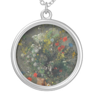 Pierre-Auguste Renoir - Flowers in a Vase 1866 Silver Plated Necklace
