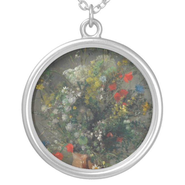 Pierre-Auguste Renoir - Flowers in a Vase 1866 Silver Plated Necklace (Front)