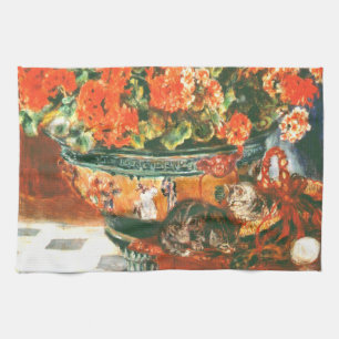Pierre-Auguste Renoir Geraniums And Cats Kitchen Towel