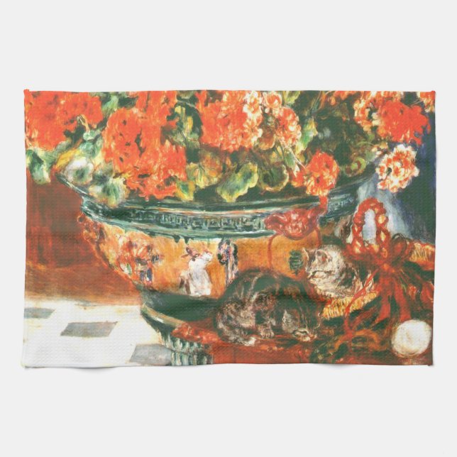 Pierre-Auguste Renoir Geraniums And Cats    Kitchen Towel (Horizontal)
