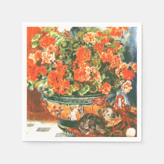Pierre-Auguste Renoir Geraniums And Cats    Napkins (Front)